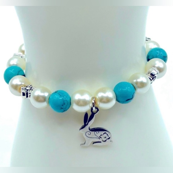 Handmade Turquoise & Pearl Bunny Bracelet! - Picture 2 of 9